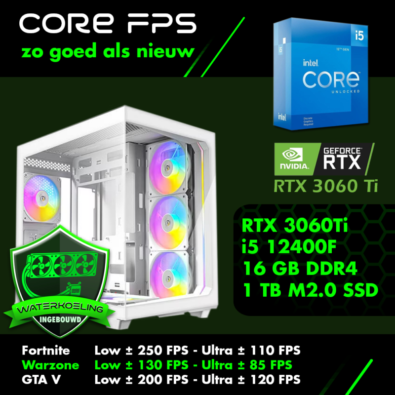 Game PC i5 12400F - RTX 3060 Ti - 16GB - 1 TB m2.0 SSD - waterkoeling