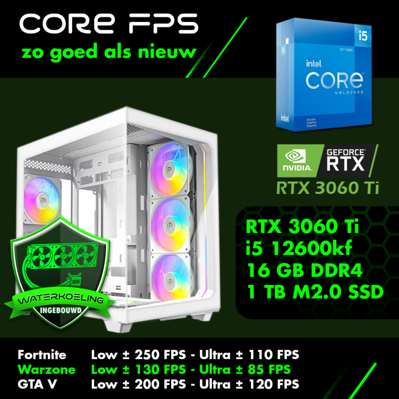 Game PC i5 12600KF - RTX 3060 Ti - 16GB - 1 TB m2.0 SSD waterkoeling